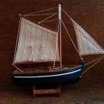 Vintage English Blue Oyster Boat, Wood Home Decor..