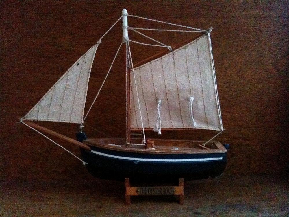 Vintage English Blue Oyster Boat, Wood Home Decor Display